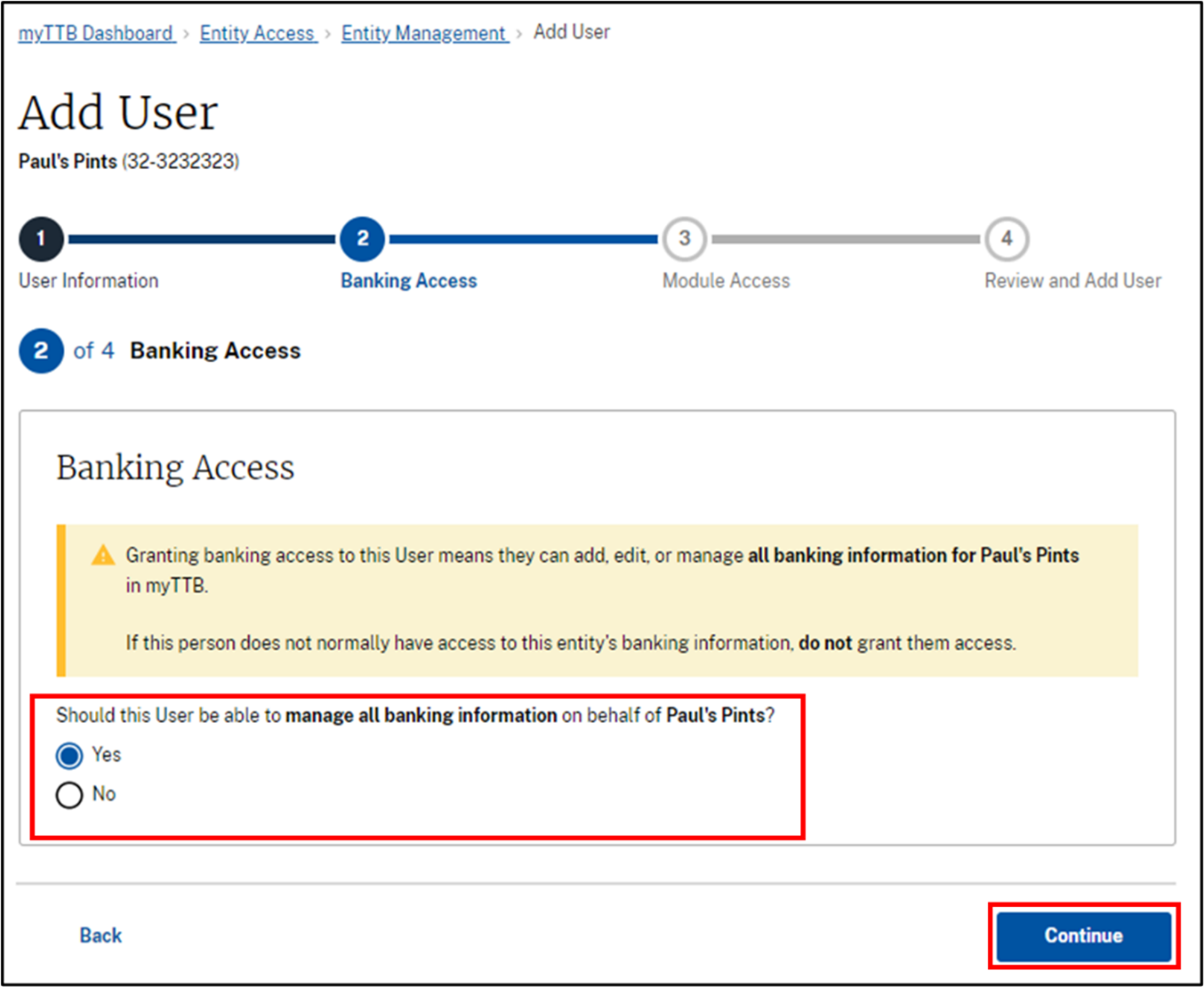 Banking Access step