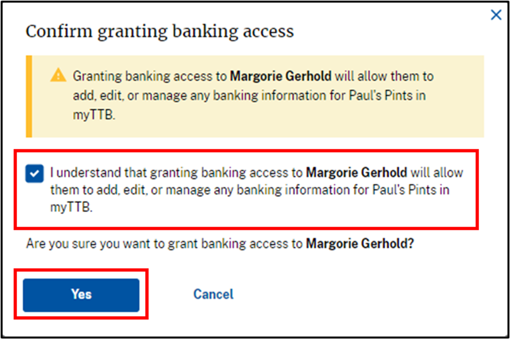 confirm granting banking access step