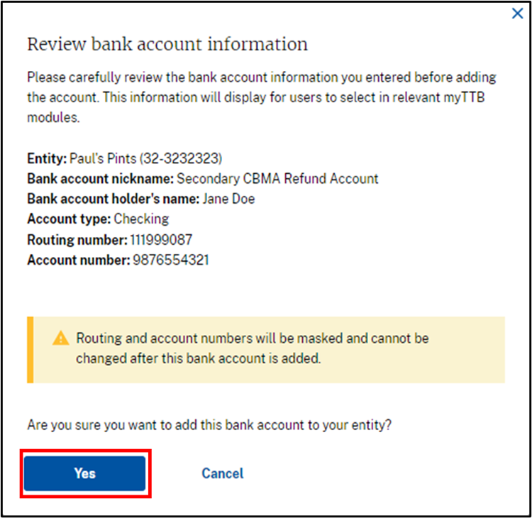 Review bank account info