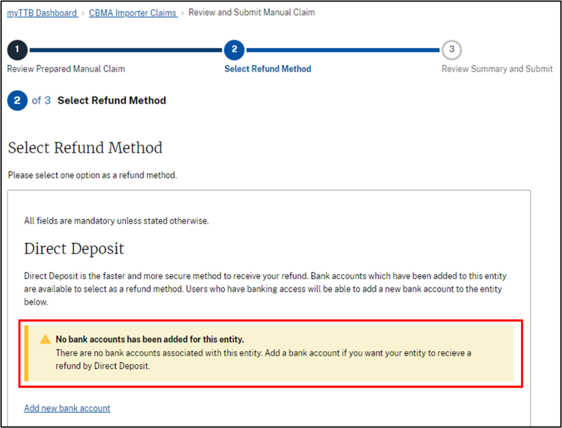 Select refund method-Add new bank account