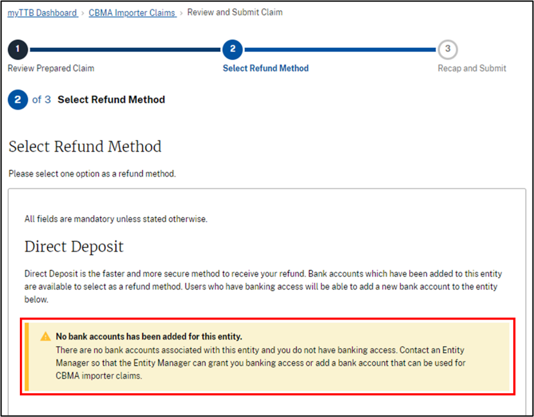 Select refund method-No access to bank info